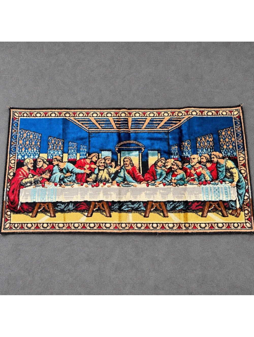Vintage Italian Last Supper Velvet Tapestry Rug Wall Hanging Jesus Made Italy